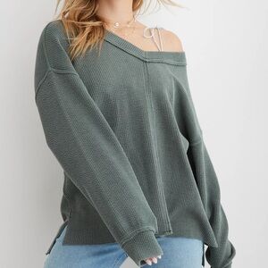 Aerie Wonder Textured V-Neck Sweatshirt